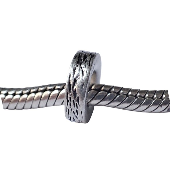 Pandora Women's Silver Wood Grain Design Retired Spacer - Picture 1 of 3